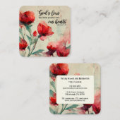 ローマ5:5神の愛バイブル聖句レッドピンクの花 スクエア名刺 (正面/裏面)