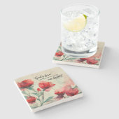 ローマ5:5神の愛バイブル聖句レッドピンクの花 ストーンコースター (横)