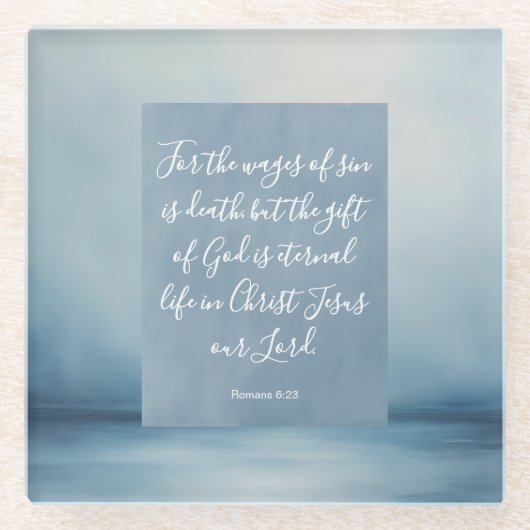 ローマ6:23カスタマイズ可能な聖書の詩 ガラスコースター (正面)
