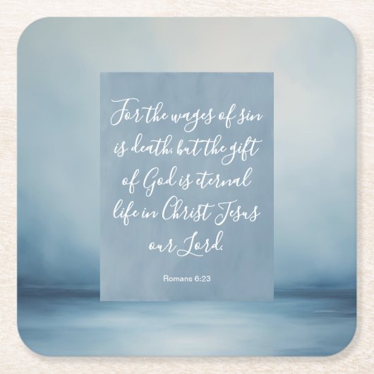 ローマ6:23カスタマイズ可能な聖書の詩 スクエアペーパーコースター (正面)