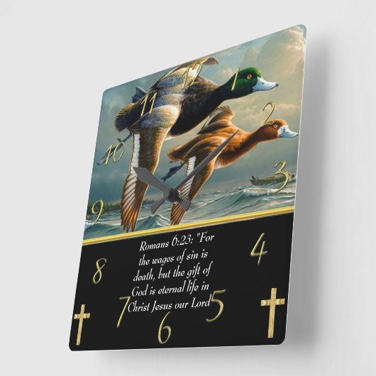 ローマ6:23キリスト教の信仰はアヒルと交わる スクエア壁時計 (傾斜)