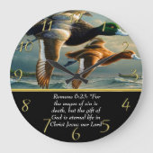 ローマ6:23キリスト教の信仰はアヒルと交わる ラージ壁時計 (正面)