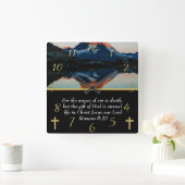 ローマ6:23キリスト教信仰の山の湖 スクエア壁時計 (ホーム)