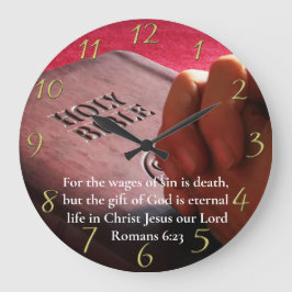 ローマ6:23手で聖なる聖書の金ゴールド ラージ壁時計