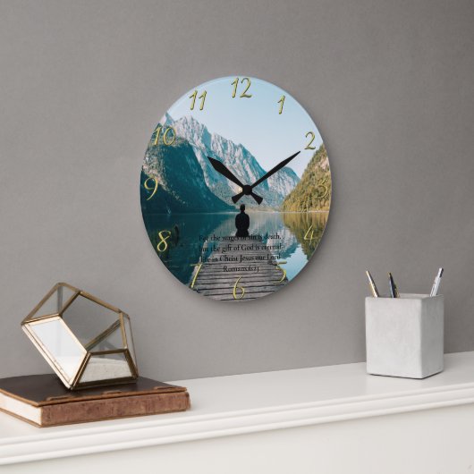 ローマ6:23波止場金ゴールド ラージ壁時計 (オフィス)