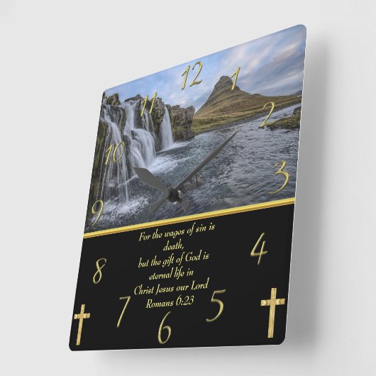 ローマ6:23神は非常に愛された スクエア壁時計 (傾斜)