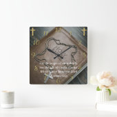 ローマ6:23銀の十字架の聖なる聖書 スクエア壁時計 (ホーム)