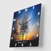 ローマ6:23青い空の野原の木 スクエア壁時計 (傾斜)