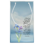 ローマ8:28アイリスの水色 スモールペーパーバッグ (裏面)