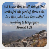 ローマ8:28カスタムマウンテントップの聖句 スクエアシール (正面)