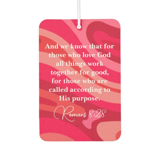 ローマ8:28クリスチャンやる気を起こさせる聖なる書物、 経典 カーエアーフレッシュナー (正面)