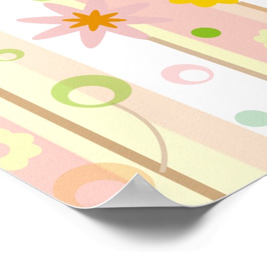 ローマ8:28ピンクのストライプ引用文と花のキリスト教 ポスター (角)