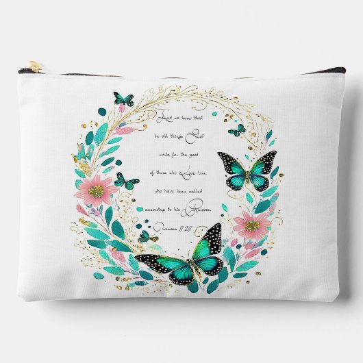 ローマ8:28花と蝶 アクセサリーポーチ (正面)