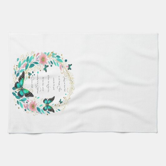 ローマ8:28花と蝶 キッチンタオル (横)