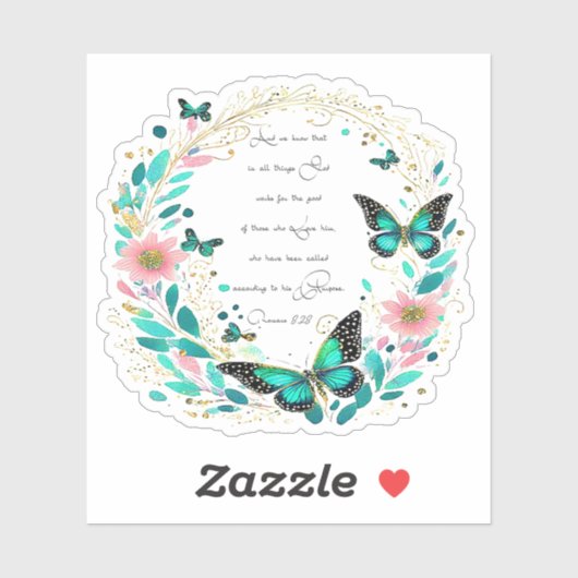 ローマ8:28花と蝶 シール (シート)