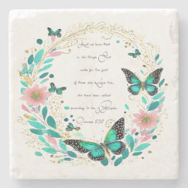 ローマ8:28花と蝶 ストーンコースター