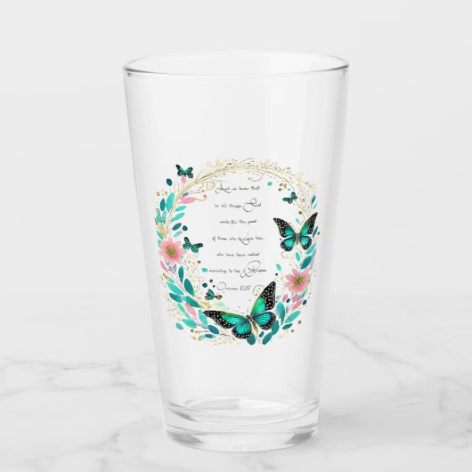 ローマ8:28花と蝶 タンブラーグラス (正面)