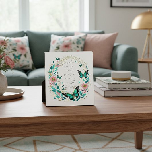 ローマ8:28花と蝶 フォトプラーク