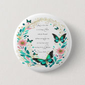 ローマ8:28花と蝶 缶バッジ (正面)