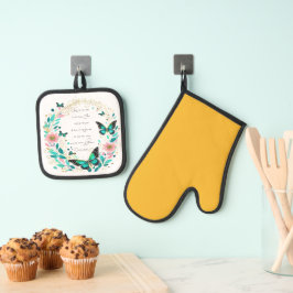 ローマ8:28花と蝶 鍋つかみ&鍋敷きセット