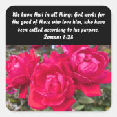 ローマ8:28赤いバラがキリスト教を励ます スクエアシール (正面)