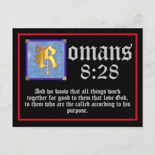 ローマ8 28金ゴールド照光文字聖書引用文 ポストカード (正面)