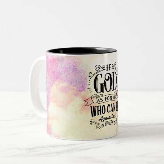 ローマ8:31神もしは私たちに敵対できる私たちのためにある ツートーンマグカップ (正面左)