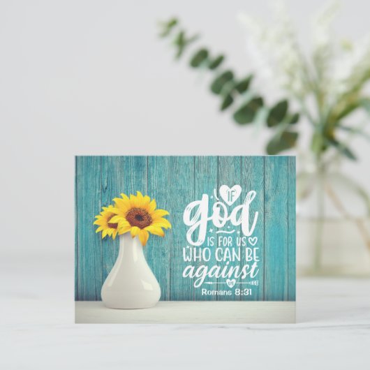 ローマ8:31神もしは私たちに敵対できる私たちのためにある ポストカード (スタンド正面)