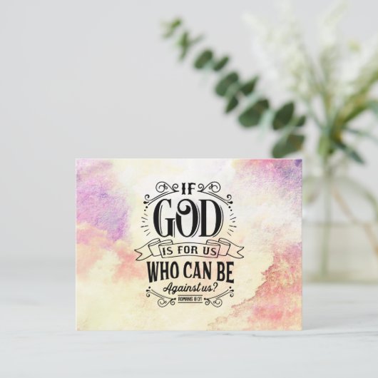 ローマ8:31神もしは私たちに敵対できる私たちのためにある ポストカード (スタンド正面)