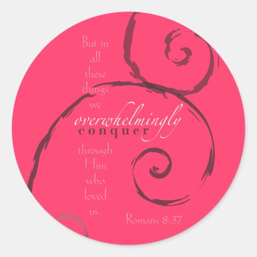 ローマ8:37 – 自分の色を選びなさい!カスタマイズ可能 ラウンドシール (正面)
