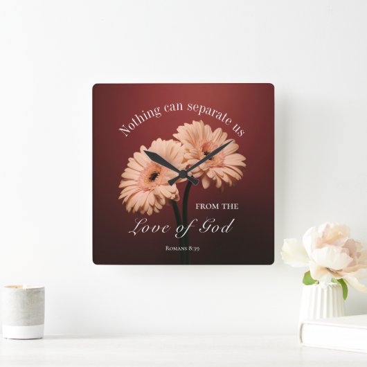 ローマ8 39神への愛バイブル聖句ピンクブラウン スクエア壁時計 (ホーム)