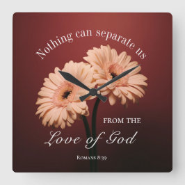 ローマ8 39神への愛バイブル聖句ピンクブラウン スクエア壁時計