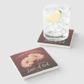 ローマ8 39神への愛バイブル聖句ピンクブラウン ストーンコースター (横)