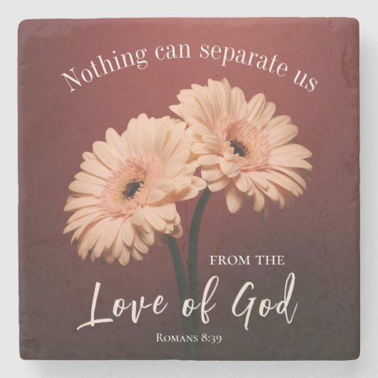 ローマ8 39神への愛バイブル聖句ピンクブラウン ストーンコースター (正面)