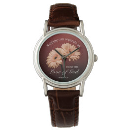 ローマ8 39神への愛バイブル聖句ピンクブラウン 腕時計
