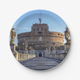 ローマ、イタリアの夜明けの空っぽのサンタンドレア橋 ペーパープレート