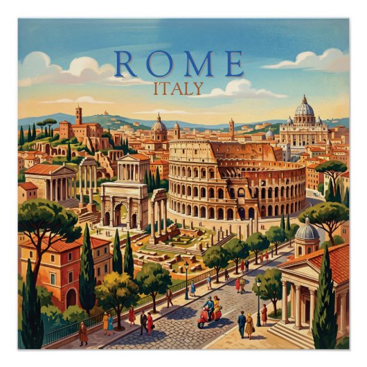 ローマ イタリア コロッセオ 旅行 アート ヴィンテージ ポスター (正面)