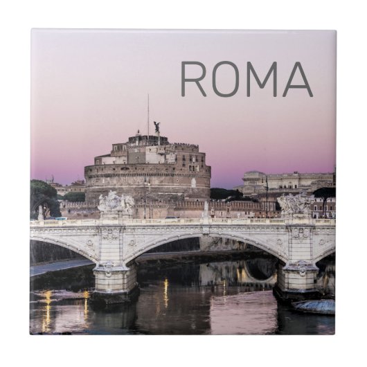 ローマ イタリア サンタンジェロ城 橋 日没 タイル (正面)