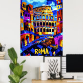 ローマ・コロッセオ鮮やかムカラー幾何学都市景観 ポスター (ホームオフィス)