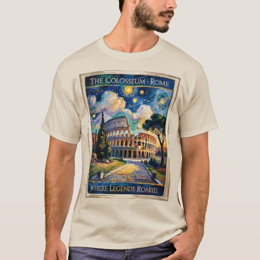 ローマ コロッセオ イタリアのランドマーク レトロ ヴァンゴッホ アート Tシャツ (正面)