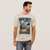 ローマ コロッセオ イタリアのランドマーク レトロ ヴァンゴッホ アート Tシャツ (正面フル)