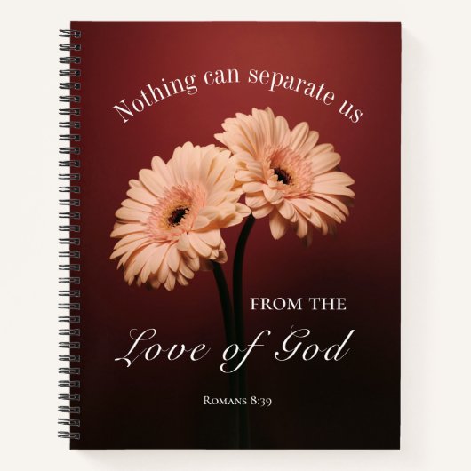 ローマ 8:38-39 神の愛 聖書の詩句 ピンクの花のデザイン ノートブック (正面)