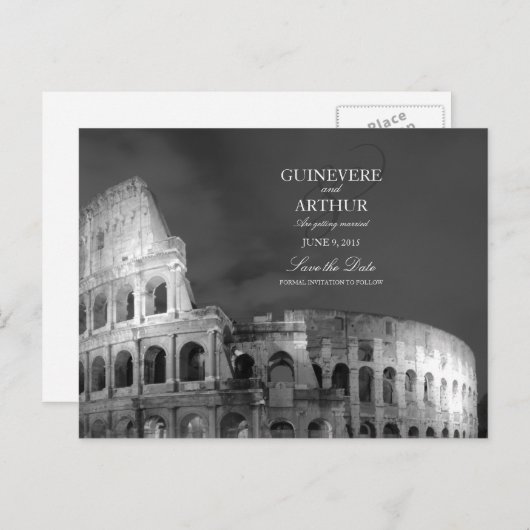 ローマItalyコロッセウムウェディング日付を保存 案内ポストカード (正面/裏面)