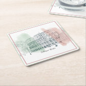 ローマItalyコロッセオとイタリア国旗の色のスケッチ スクエアペーパーコースター (アングル)