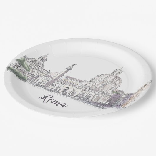 ローマItalyシティシーンドメスオベリスクスケッチ ペーパープレート (アングル)