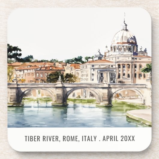 ローマItalyティバーリバーウォーターカラートラベイタリアンル コースター (正面)