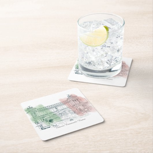 ローマItalyビクターエマニュエル建物イタリアン国旗 スクエアペーパーコースター (インサイチュ)