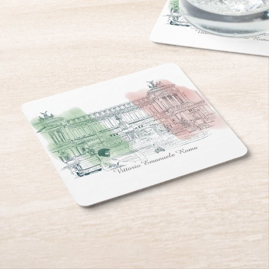 ローマItalyビクターエマニュエル建物イタリアン国旗 スクエアペーパーコースター (アングル)