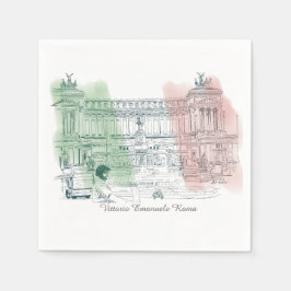 ローマItalyビクターエマニュエル建物ペンアンドインク スタンダードカクテルナプキン
