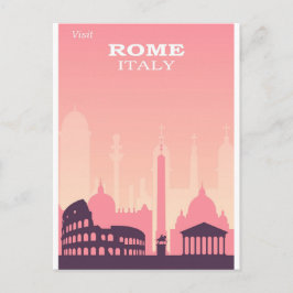 ローマItalyピンクヴィンテージ旅行ポスター ポストカード